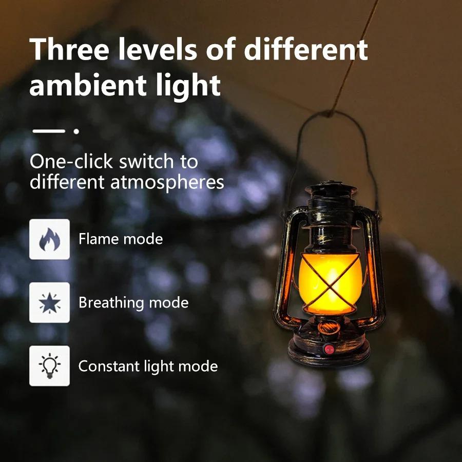 Xiaomi USB Rechargeable Retro LED Camping Light Hanging Tent Portable Horse Lantern Outdoor 3 Lighting Modes Portable Rechargeable Lamp