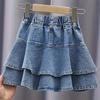 Модные многослойные джинсовые юбки для девочек, детская удобная юбка с карманами на лето