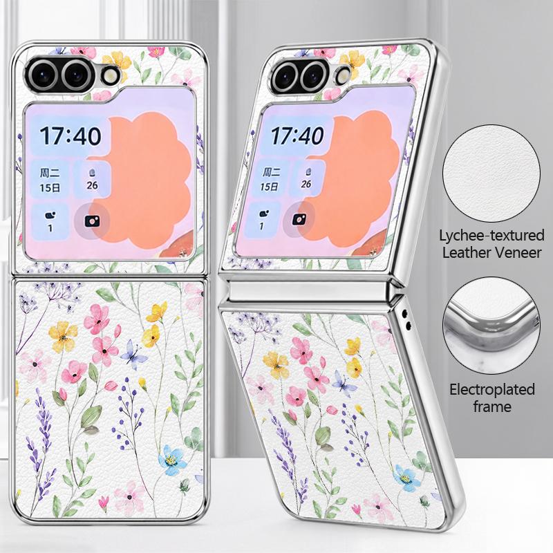 Чехол с принтом цветка розовой лилии для Samsung Galaxy Z FLIP 7 FE 6 5 Z Flip7 Flip6 Flip5, роскошный гибридный складной чехол для телефона с покрытием PC+PU кожа