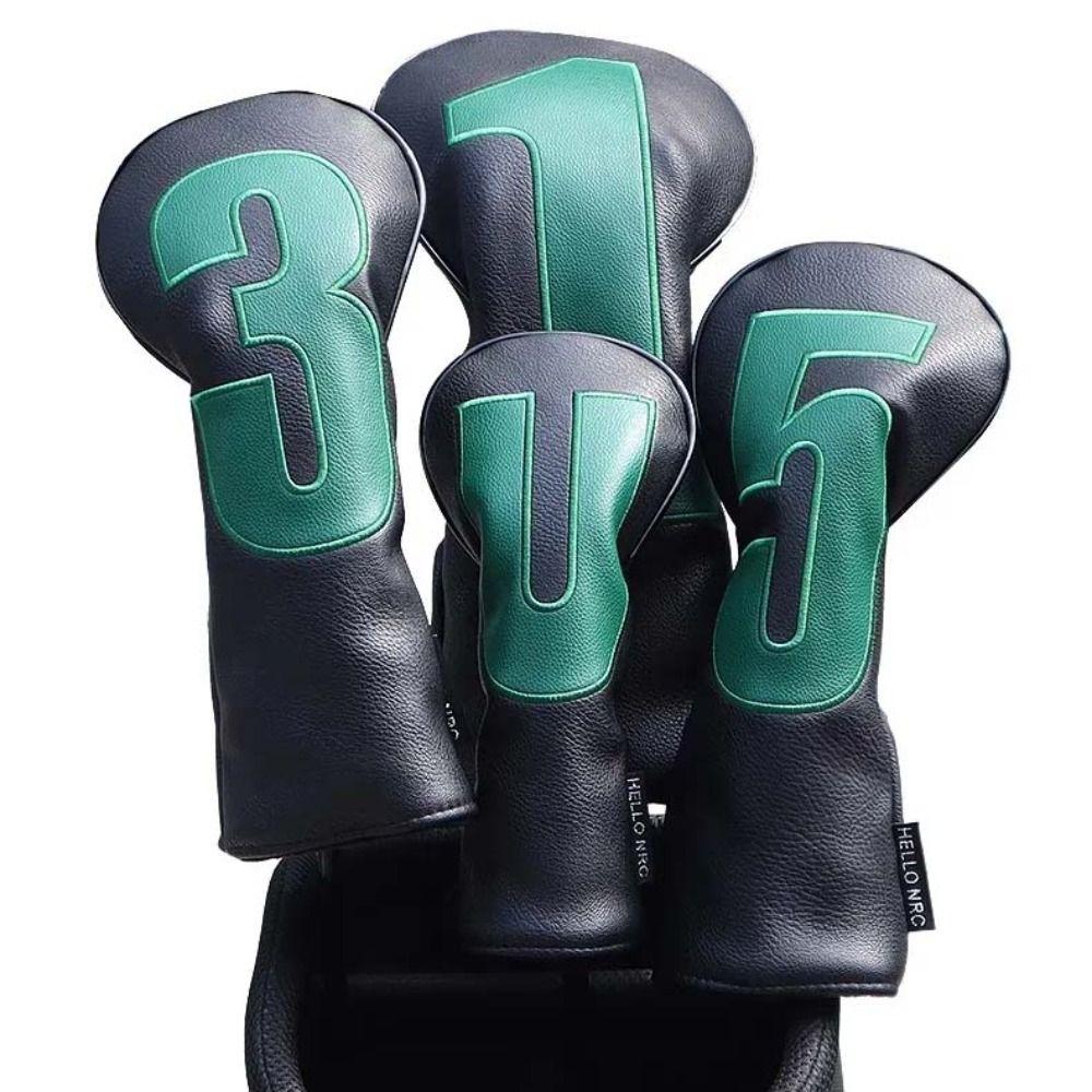 Number Print Golf Club Protector PU Leather Wood Headcover Golf Head Cover Driver Fairway