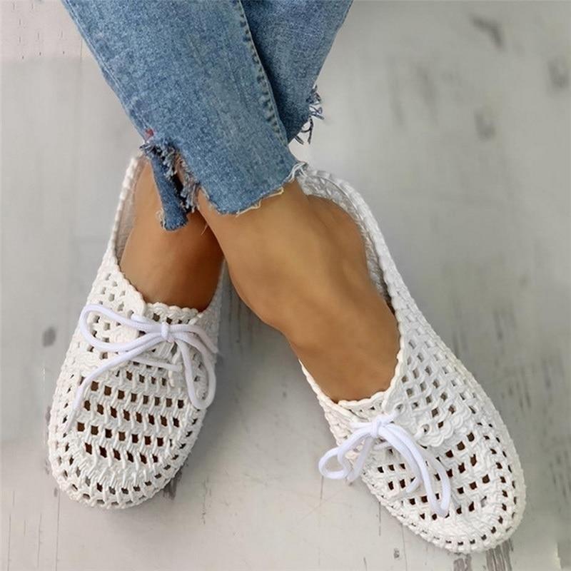 Summer Slippers Shoes Woman Closed Toe Breathable Flip Flops Women Hollow Out Lace Up Outdoor Slides Women Flat Dropship