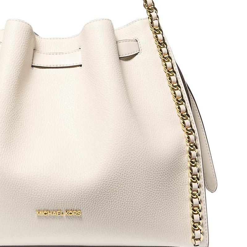 Michael Kors MK Mina Logo Drawstring Closure PU Bucket Bag Women handbags Cream-White 35H3G4ML3I-2171