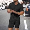 2 шт./комплект мужской наряд пуловер с коротким рукавом отворот топы эластичный шнурок талия карманы шорты комплект однотонная спортивная одежда