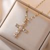 Multicolor Zircon Cross Pendant Necklace for Women Fashion Gold Color Stainless Steel Zircon Necklaces Party Jewelry Accessories