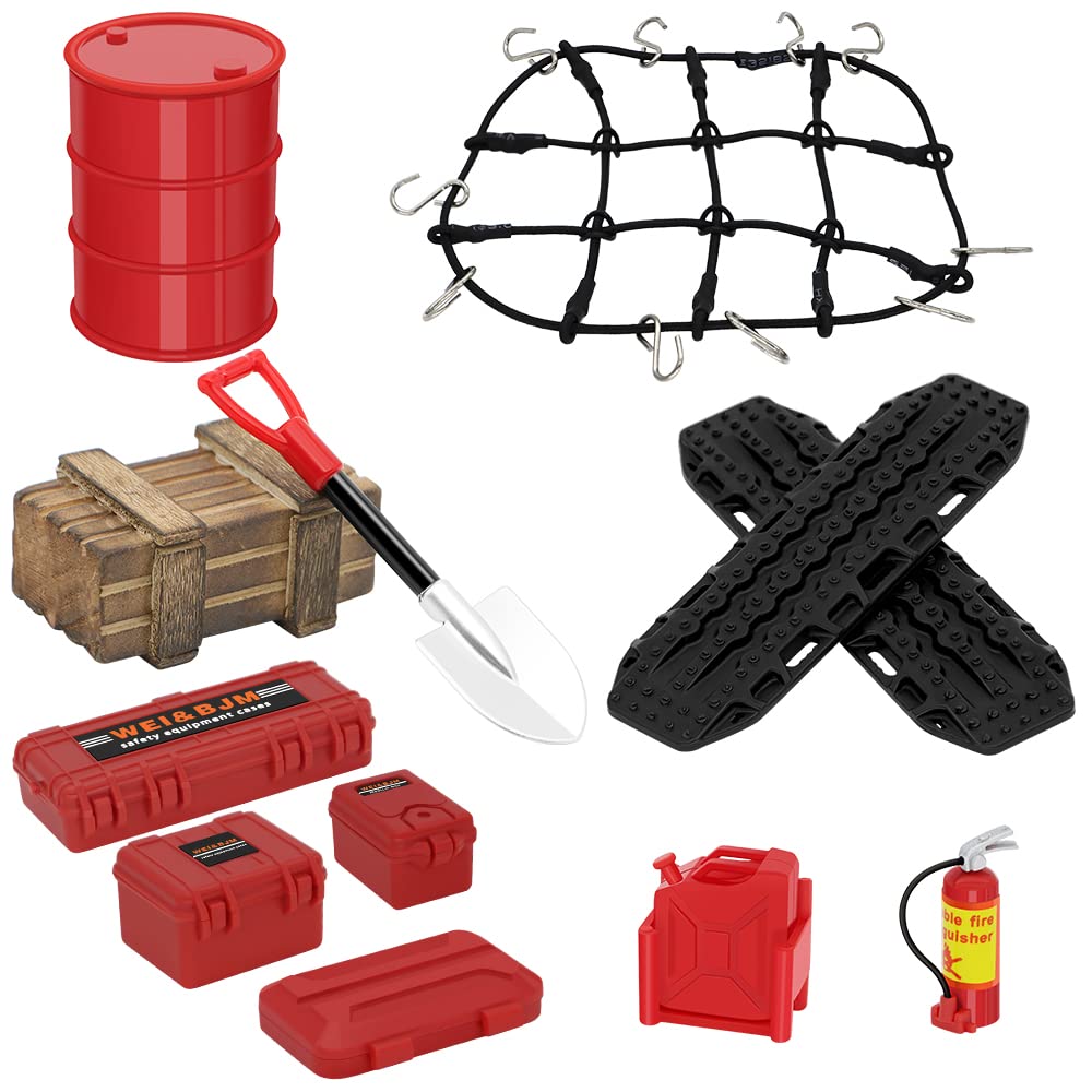GLOBACT RC Crawler Car Parts Roof Decoration Luggage Net Recovery Board Toolbox Wood Box Shovel for 1/18 TRX4M 1/24 Axial SCX24
