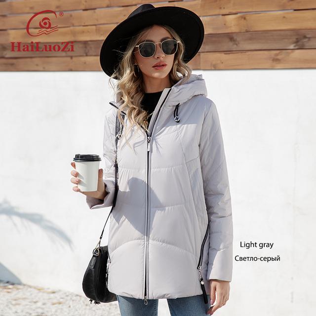 HaiLuoZi 2023 новые весенние куртки женские средней длины с боковыми карманами повседневные женские стеганые парки с капюшоном на молнии стиль женское пальто 3361