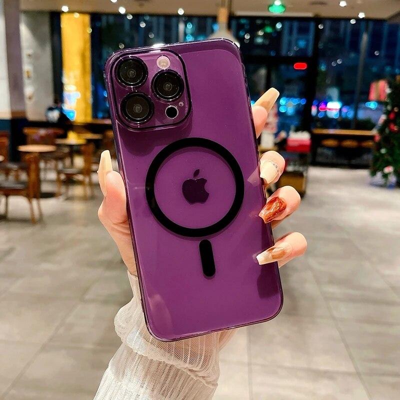 Роскошный прозрачный чехол Magsafe с беспроводной зарядкой для ПК для iPhone 11 12 13 14 15 Pro Max Plus, магнитный прозрачный чехол-бампер