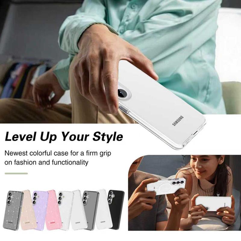 Anti Yellowing Clear Case for Samsung S26 Plus S25 Edge S24 Ultra S23 5G Glitter Military Grade Protection Shockproof Cover Transparent Girls Women