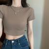 Women's Summer Cropped T-Shirt: Sexy Tight-Fit, Short-Sleeve, Half-High Collar Top