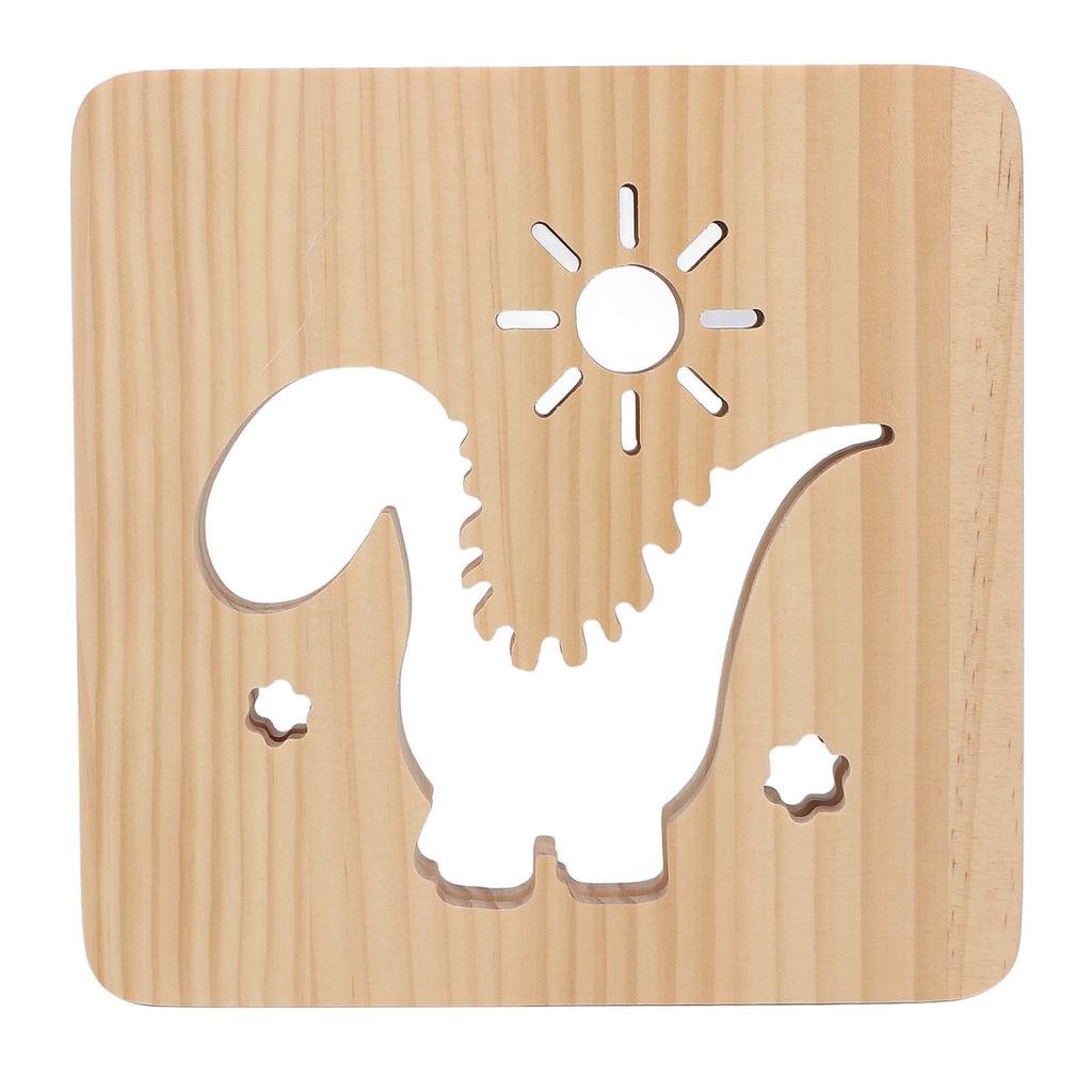 Лампа с резьбой по дереву с рисунком динозавра, теплый белый свет, питание от USB, 3D-деревянная лампа из сосны, ночник