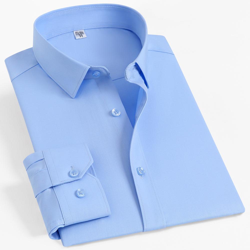 Men's 4-Way Stretch Long Sleeve Wrinkle-Free Dress Shirt without Pocket, Formal Business Solid Color Button-up Menswear Clothing