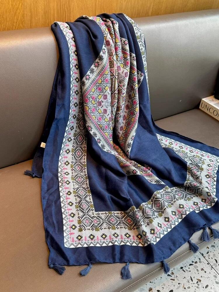 Shawl outer women's 2026 new photo silk scarf women's travel summer thin ethnic style scarf sun protection air-conditioned room