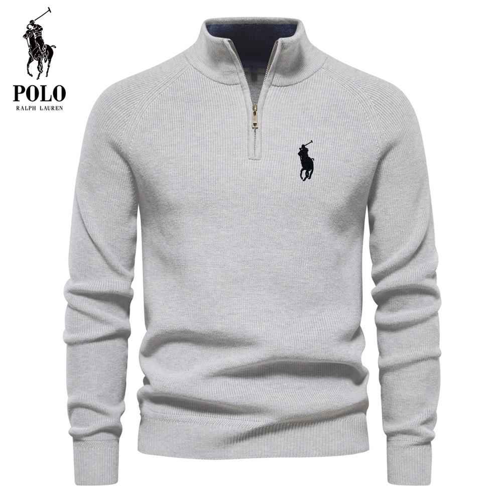Унисекс Polo Ralph Lauren Осень и Зима Вышивка Новый Унисекс Полуоткрытый Свитер С Длинным Рукавом Стойка Однотонный Универсальный Повседневный Топ