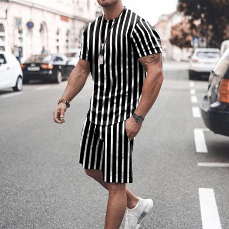 Летний мужской костюм в пляжном стиле, футболка с круглым вырезом + шорты, спортивная одежда, комплект из 2 предметов, одежда для бега, фитнеса, уличная одежда, спортивный костюм для мужчин