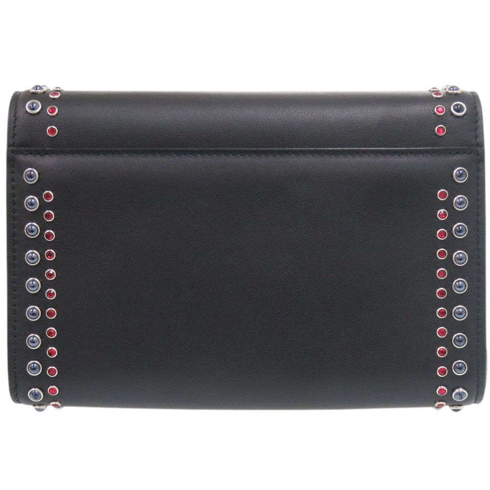 Used AUTHENTIC JIMMY CHOO Chain Shoulder Bag studs VARENNE CLUTCH Black Leather