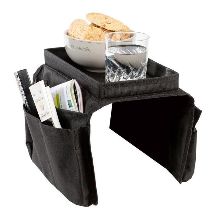 Porte télécommande - Noir - 53 cm - 6 poches - 100% polyester - Accoudoir de canapé