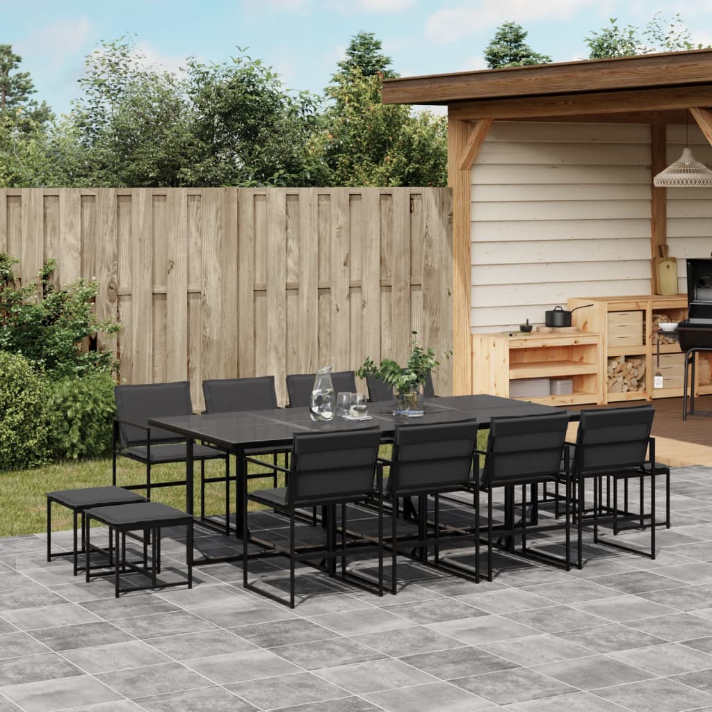 13 piece outdoor dining set with cushions Black Textilene