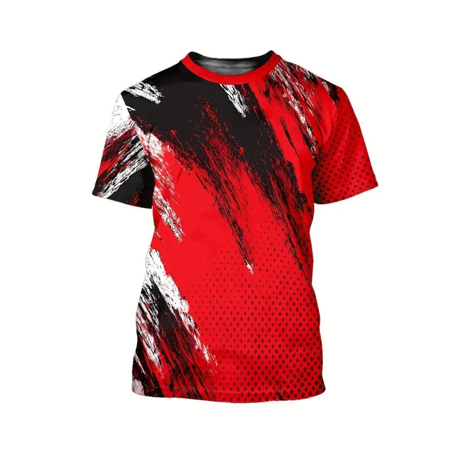 Мужские крутые футболки контрастного цвета с 3D-принтом для тай-дай, эластичный полиэстер, спортивная одежда, топы с коротким рукавом, летняя одежда