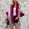 Autumn and Winter Women Print Loose Bat Sleeve Cross Border Cloak Cardigan Knitwear V-Neck Sweater