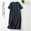 Реальное фото летнее новое литературное свободное однотонное хлопково-льняное платье с V-образным вырезом и короткими рукавами женская одежда средней длины