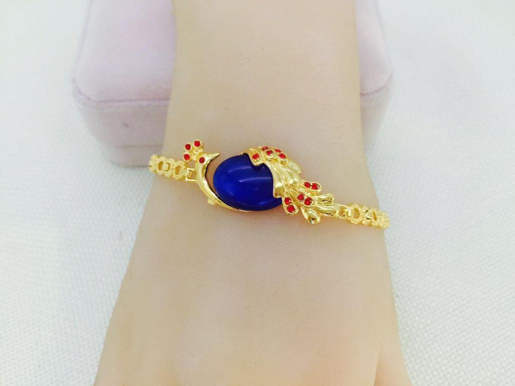 Европейский позолоченный женский набор: колье и браслет с подвеской 'Кошачий глаз' и 'Павлин'