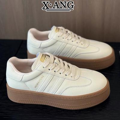 Кроссовки из натуральной кожи для женщин. Весенние туфли для досок на толстой подошве, повседневные спортивные маленькие белые туфли.