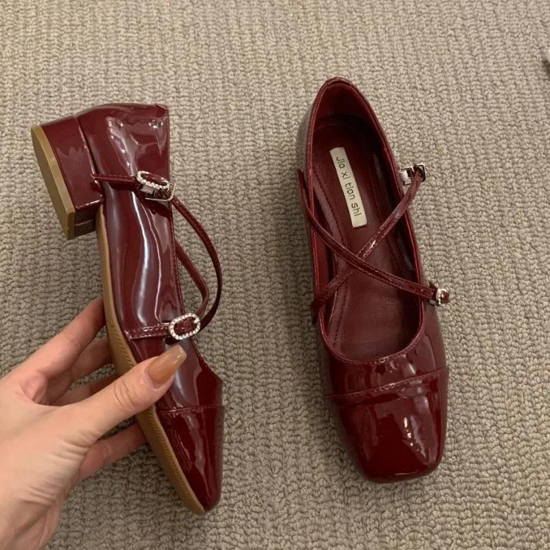 Модные туфли Мэри Джейн для женщин Ретро туфли-лодочки на среднем каблуке Женские туфли-одинарки Мягкие и удобные Красные балетки Zapatos De Mujer