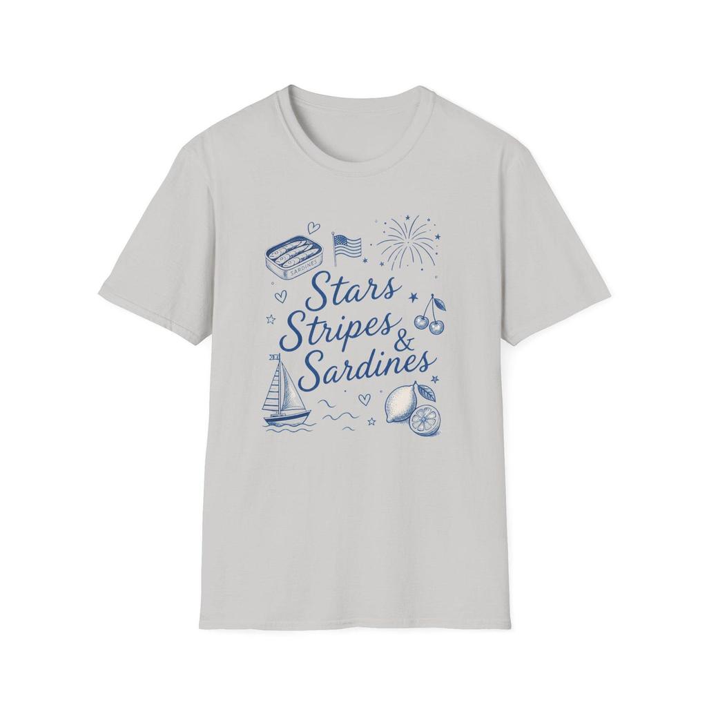 Stars Stripes & Sardines T-Shirt | Patriotic Nautical Fourth of July Tee | Sailboat Lemon Cherries | Memorial Day | Labor Day | Independence