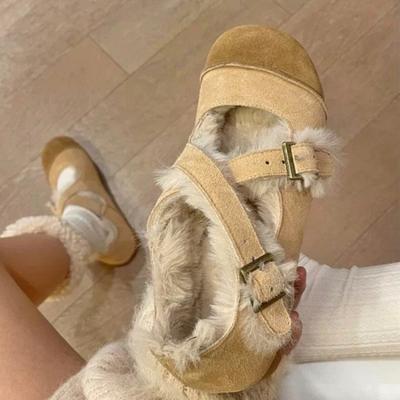 Модные женские модные балетки Зимние новые с круглым носком и мелким вырезом из замши Нескользящие износостойкие низкие хлопковые туфли