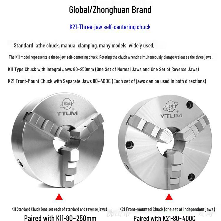 Трехкулачковый самоцентрирующий токарный патрон Zhonghuan K21-320C с передней блокировкой