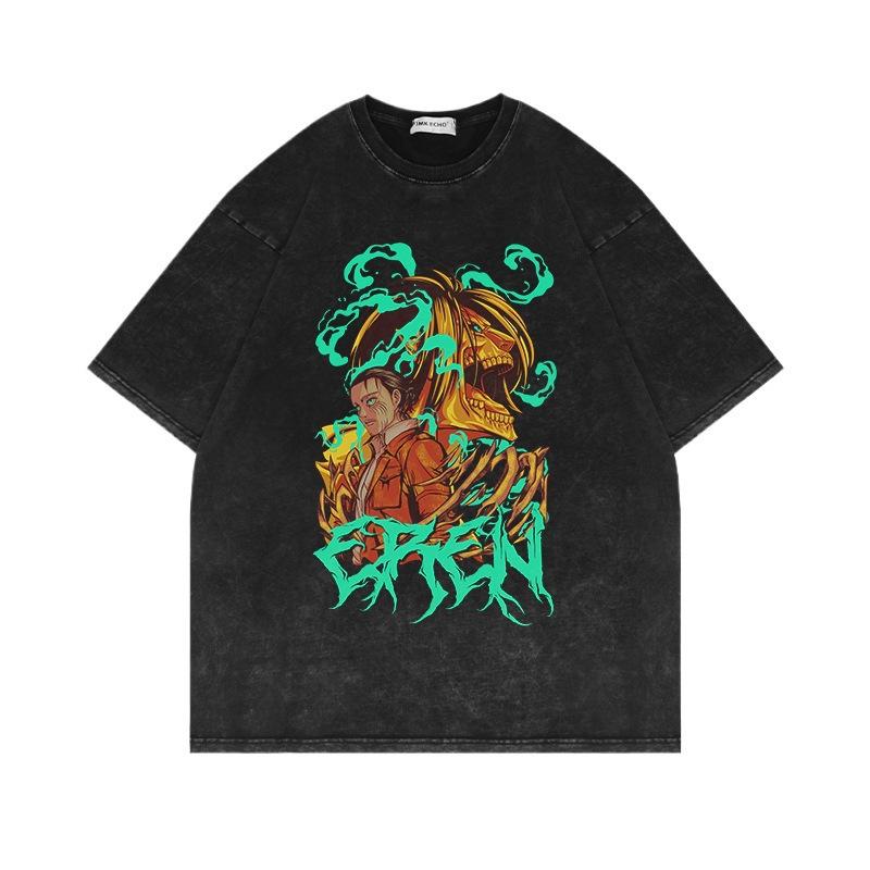 Летний винтажный топ с круглым вырезом и гигантским рисунком аниме, модные повседневные футболки с короткими рукавами из чистого хлопка для мужчин