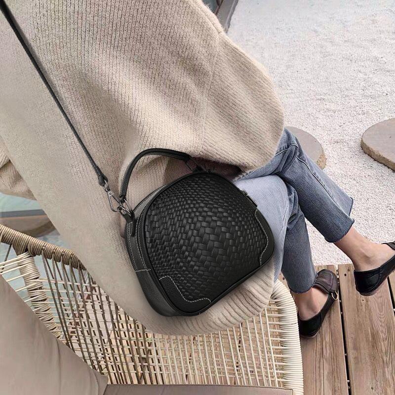 Кожаная женская сумка, новая женская сумка через плечо, плетеная сумка через плечо, большая вместительная сумка