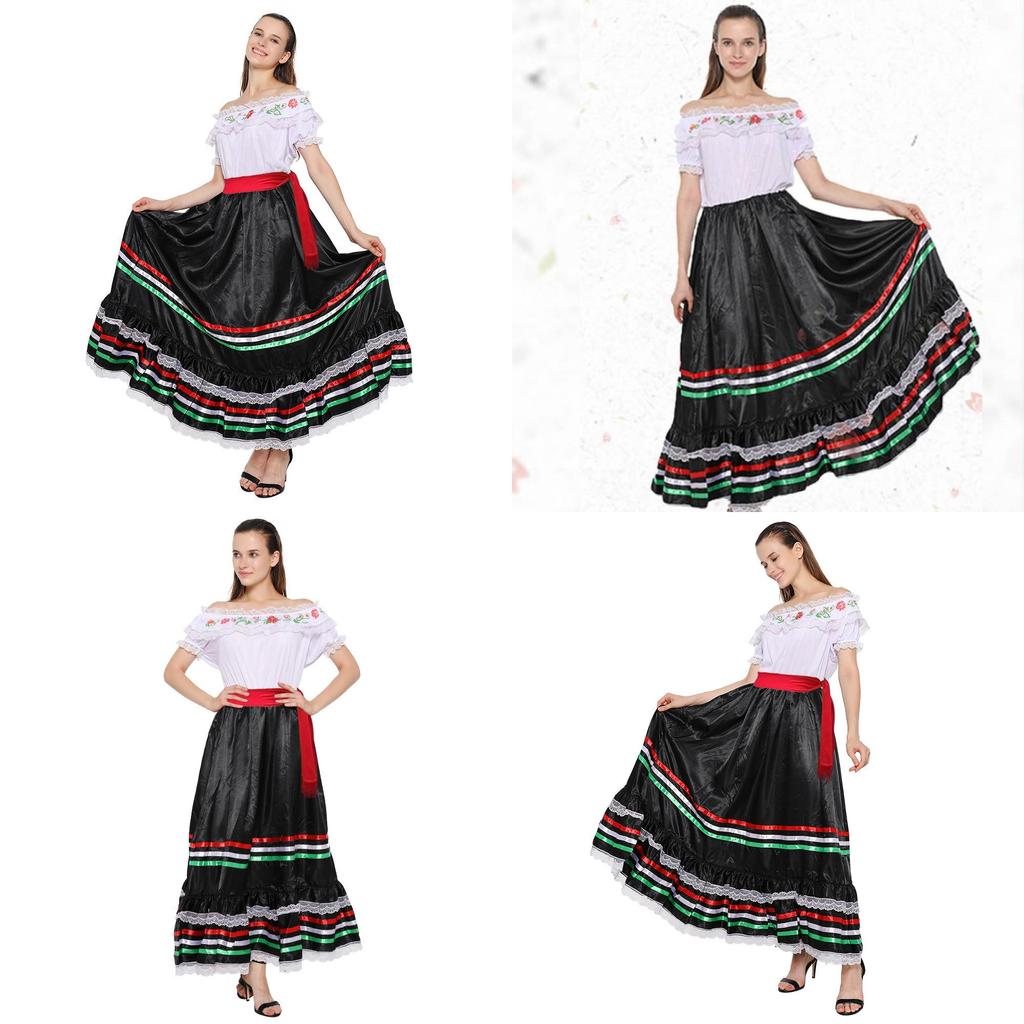 Яркое народное платье для девочки из полиэстера с кружевной отделкой для сценических выступлений и мероприятий на Хэллоуин