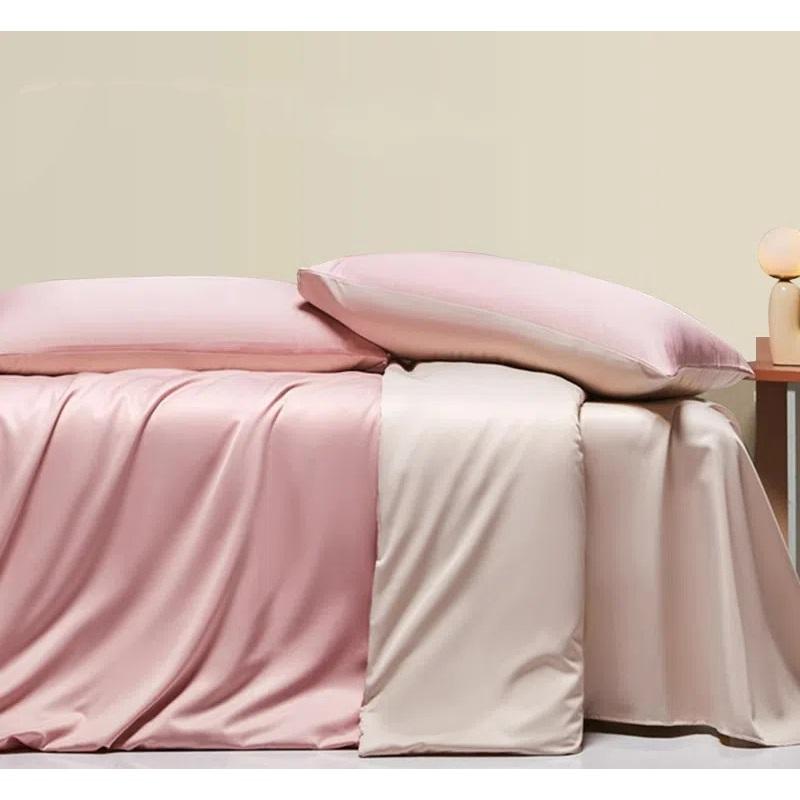 Комплект постельного белья Summer Ice Silk из 4 предметов — охлаждающий, гладкий пододеяльник, роскошная простыня и простыня на резинке, высококачественное постельное белье для комфортного сна