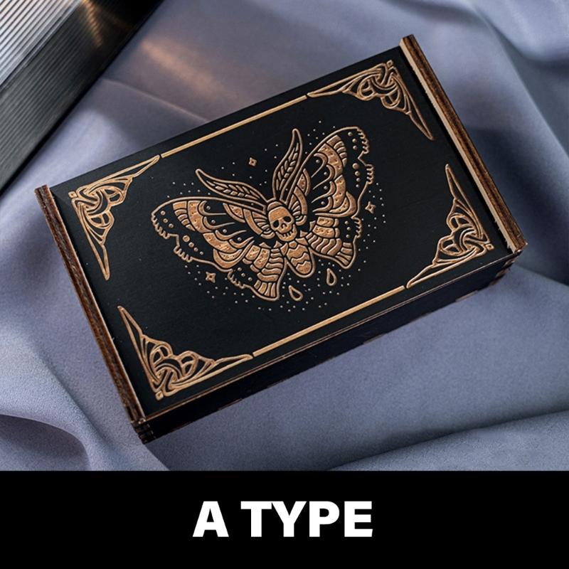 Push Pull Tarot Cards Box Astrologys Trinkets Box Wood Tarot Card Storage Case for Fortune Telling, Witch Decoration