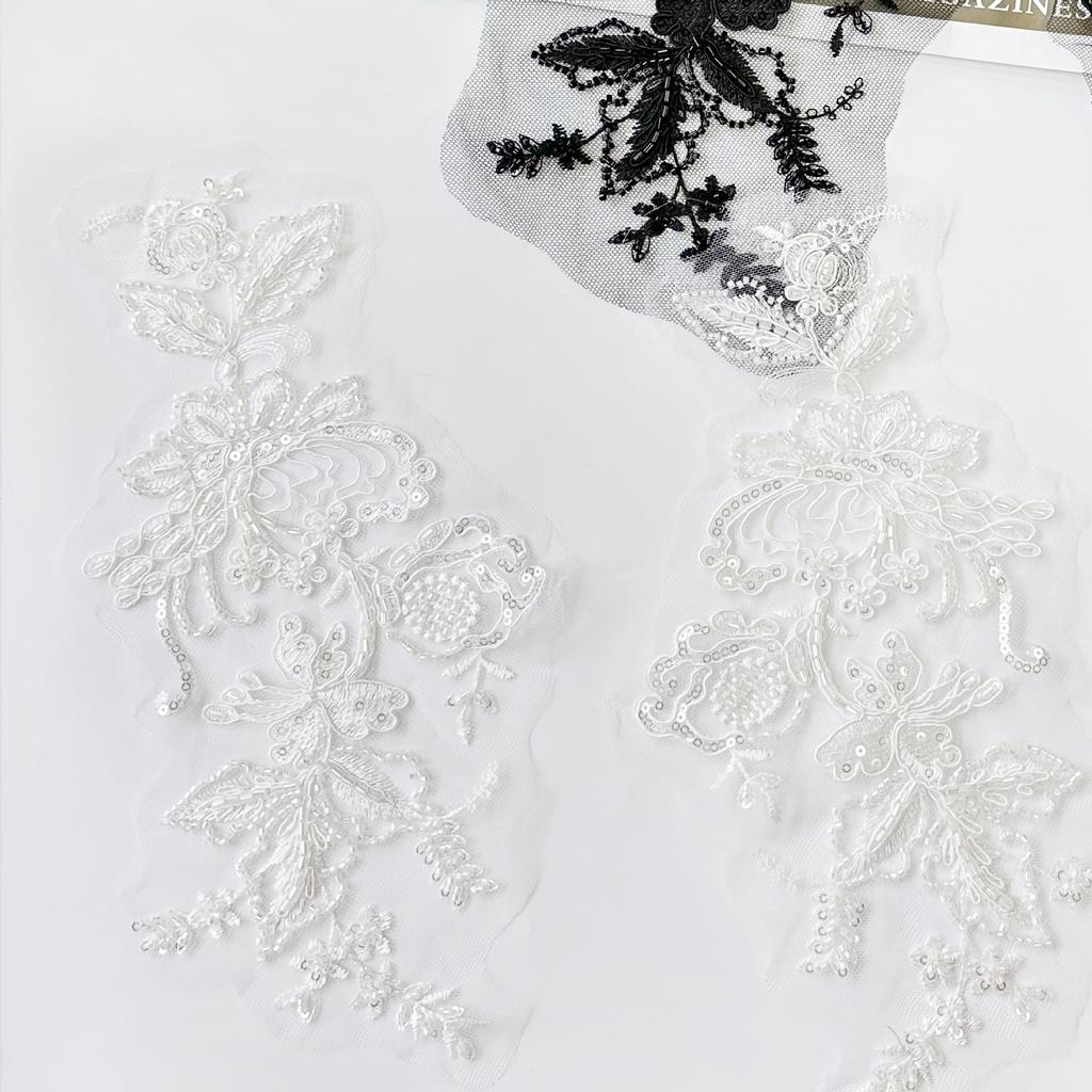 Black And White Three-Dimensional Bead Sequin Embroidery Applique Cloth Sticker Wedding Dress Dance Dress Decorative Accessories Diy Accessories
