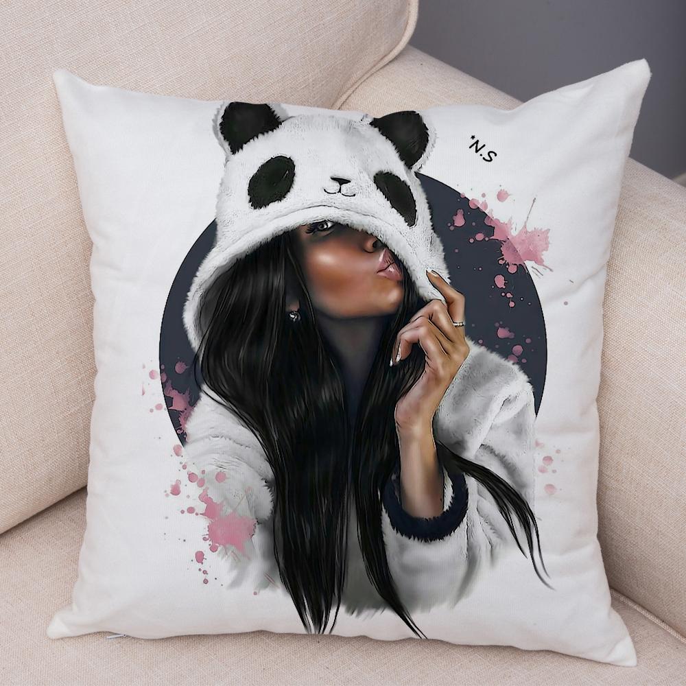 Contemporary Female Character Design Cushion xcm Love Yourself Good Morning World Hair Care Art Woven Fabric Decor Pillow