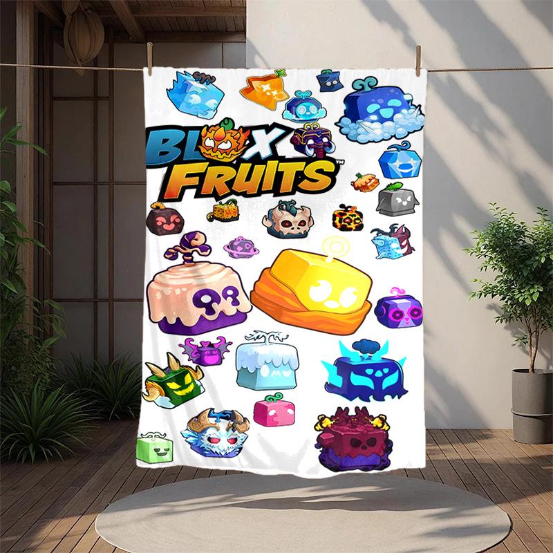 Blox Fruit Flannel Blanket Soft Warm All-Season Throw, Design for Camping, Car Travel, Hiking Sofa, Bed, Office Perfect Gift for Parties