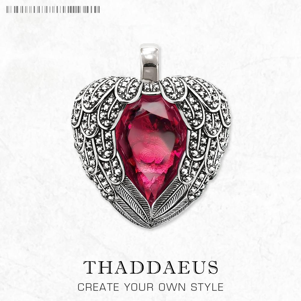 Pendant Wings Red Heart, New 925 Silver Jewelry Europe Romantic Crystal Gift For Woman