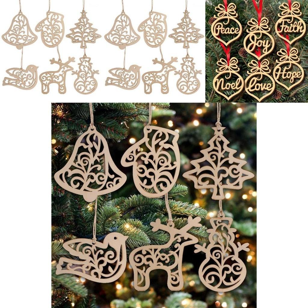 6pcs Christmas Decoration Wooden Pendants Unique Xmas Tree Hanging Ornament Collection