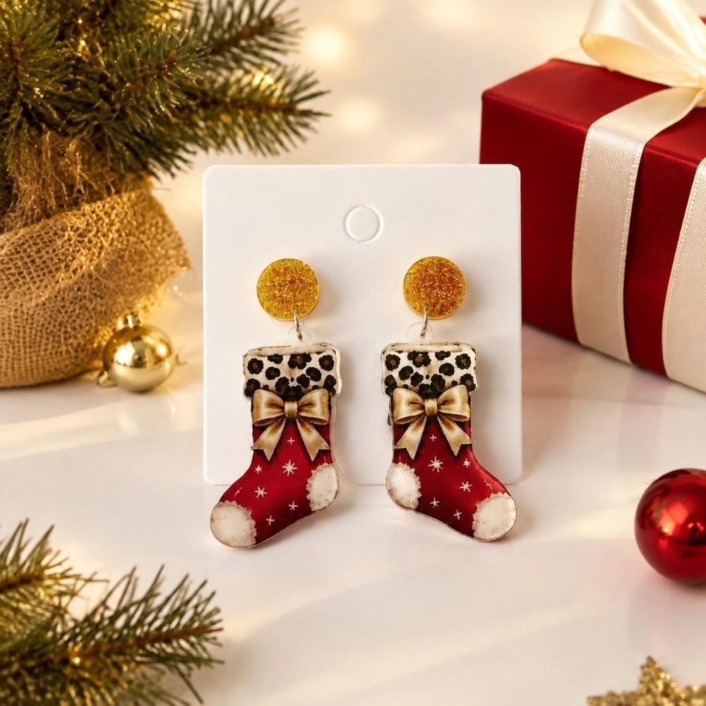 2D Flat Acrylic Christmas Earrings Snowman Ladies' Ear Jewelry Leopard Pendant Earrings Party