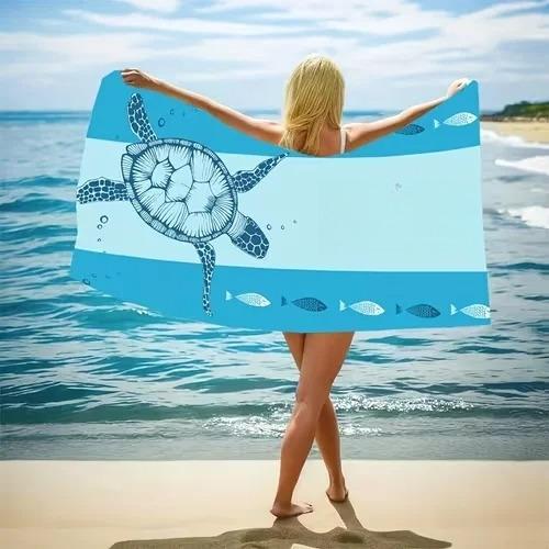 Sea Turtle Beach Towel Microfiber Towel Quick Dry Super Absorbent Anti Sand Hibiscus Pattern for Beach Towel