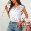 2025 Summer European & American Women's Lace V-Neck Vacation Shirt with Print