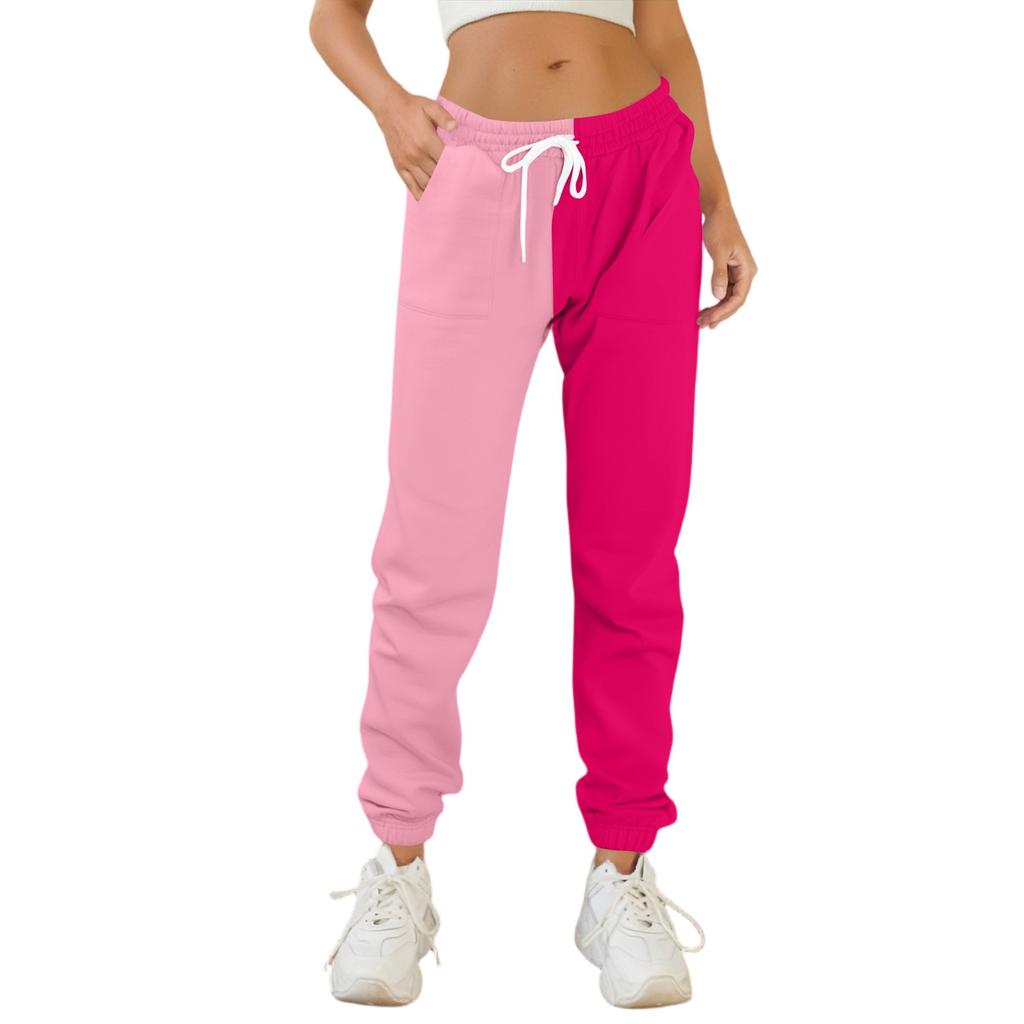 Women's Fashion Sport Solid Color Blocking Drawstring Pocket Casual Sweatpants Pants