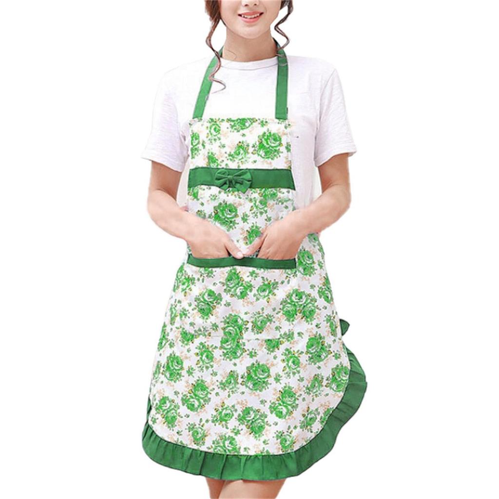Women's Kitchen Floral Apron With Pockets And Adjustable Waist Belt Waterproof Women's Bib Apron