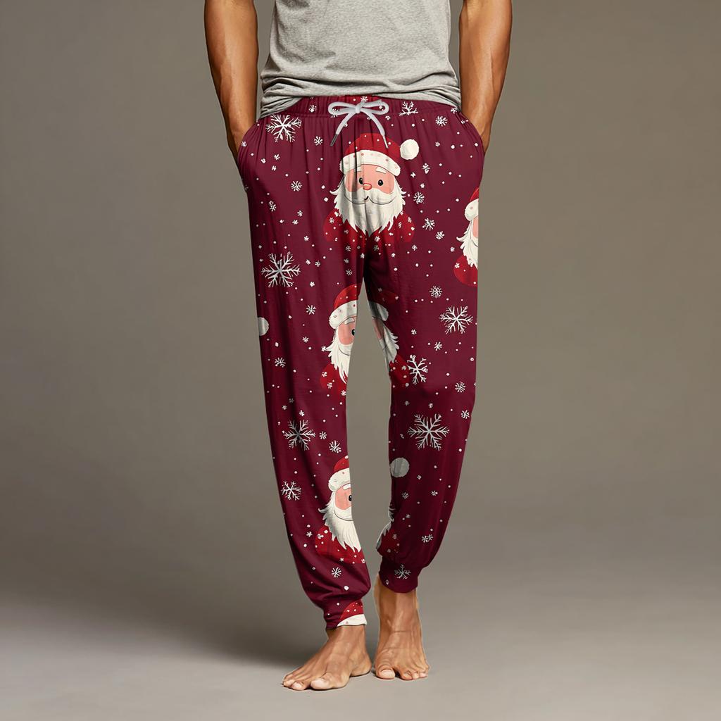 Мужские повседневные брюки с карманами на кулиске и манжетами, домашние брюки для сна