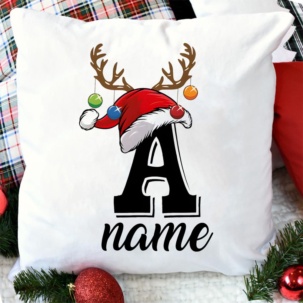 Personalised Christmas Pillow Case Initial with Name Cushion Cover Xmas Party Decor Home Pillowcase Xmas Gift for Family Friends
