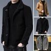 Men Jacket Lapel Long Sleeve Single Breasted Coat with Pockets Solid Color Reversible Design Polar Fleece Faux Leather Outwear