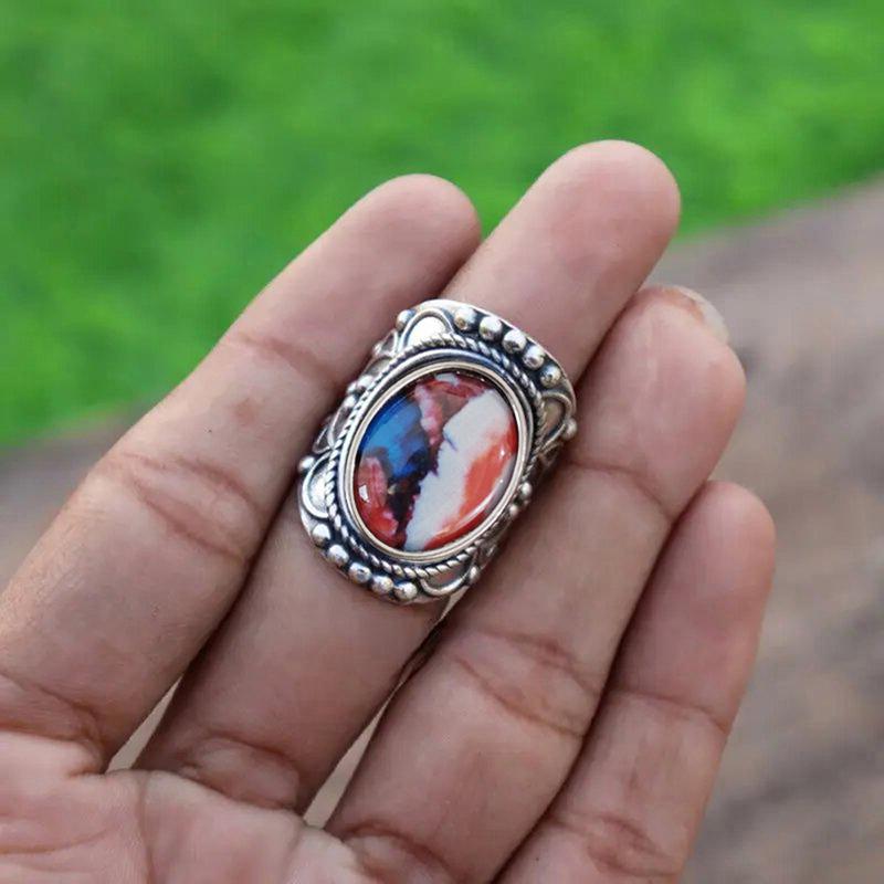 Винтажное кольцо с широкой лицевой частью из искусственного камня, женское серебряное, свадебная бижутерия Турция