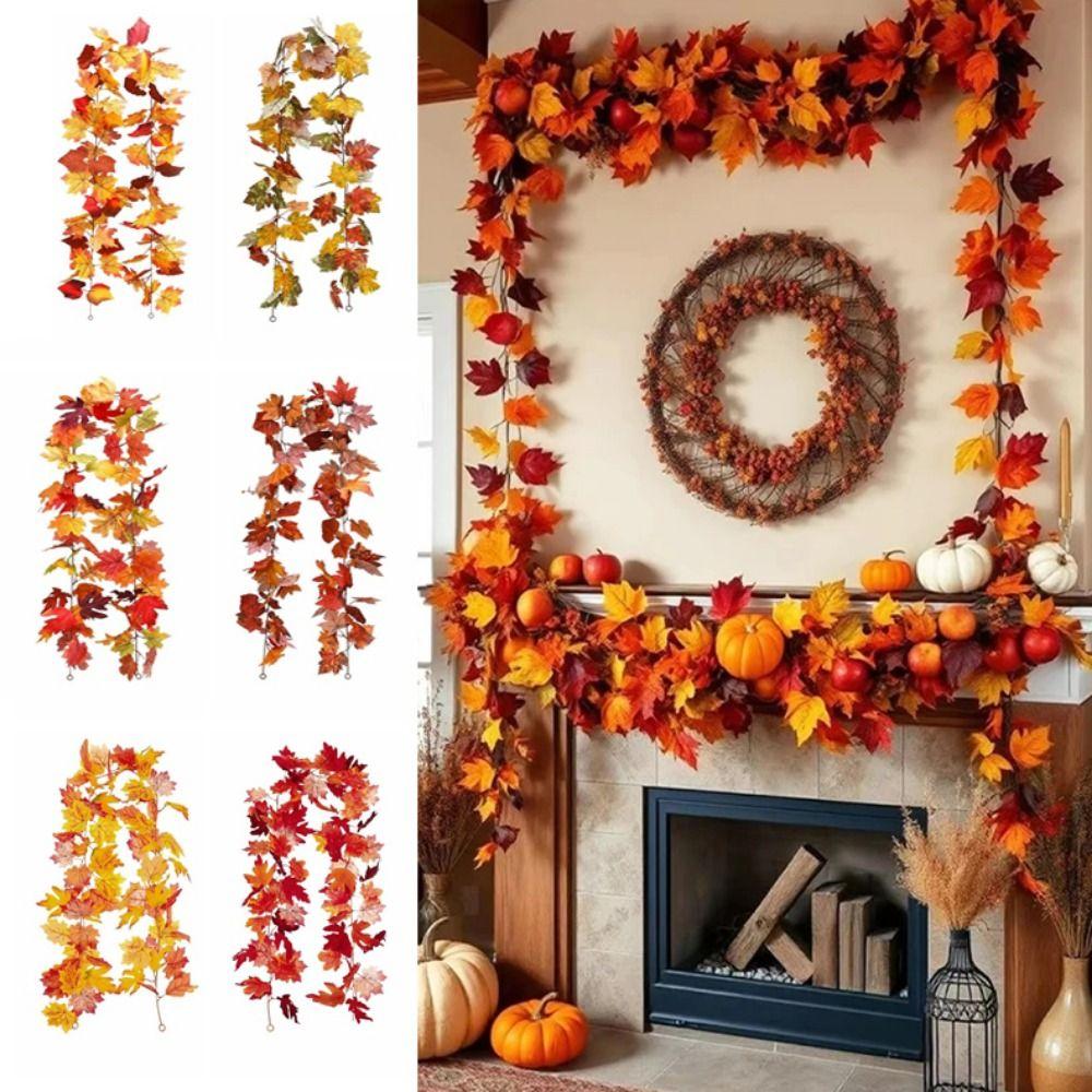 1.7m Red Autumn Maple Leaves Creative Fake Autumn Vines Maple Leaf Plant Decoration Fall Decor